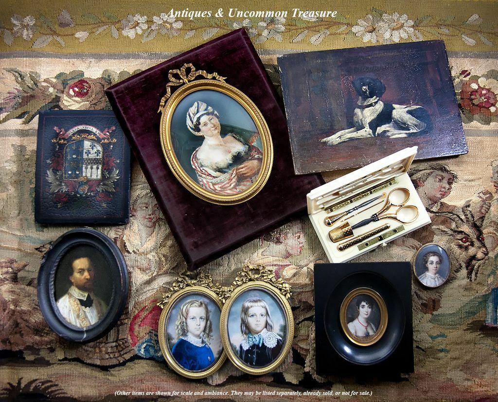 Fine Antique French Portrait Miniature, Fashion & Exotic, Low Bodice, LG Frame