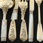 RARE 60pc Set Antique French Vermeil 18k Gold on Sterling Silver Flatware Set, Ornate