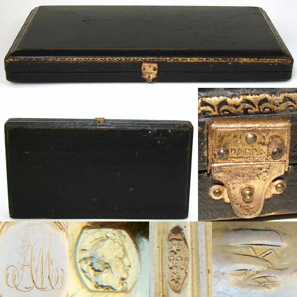 Elegant Antique French 18k Gold on Silver 12pc Teaspoon Set, in Box