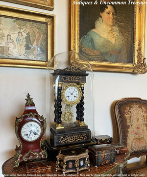 Superb Antique French Boulle Rouard Mantel Clock, 14" Tall, Working and Complete