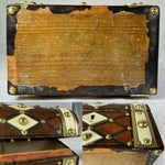 Antique French Stationery Box, Strapping and Brass Stud, Leather Trunk or Chest