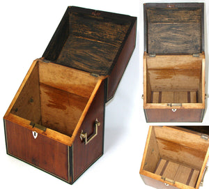 Antique Georgian - Victorian Cutlery Box, Chest, Walnut & Ebony with Brass Inlay