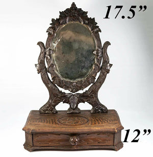 Antique HC Black Forest 17.5" Tall Vanity Stand, Mirror & Drawer (12")