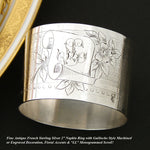Antique to Vintage French Sterling Silver Napkin Ring, Guilloche Style Floral