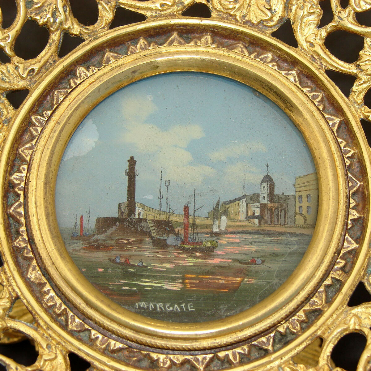 Antique Grand Tour Souvenir Card or Cake Tray: Osborne House Eglomise Painting