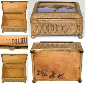 Antique Eglomise & Gilt Cigarette Box, Casket: Entrance Soldiers Field Chicago