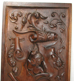 Antique Hand Carved LG Walnut Wood Panel, Figural Woman's Bust, Italian, French