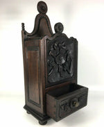 Antique 19th c. French Salt Box, Cabinet, 14" Tall, Hand Carved Country French