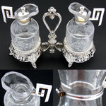 Antique French Sterling Silver & Cut Glass Solitaire Oil & Vinegar Cruet Stand