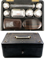 Antique French Travel Vanity Case Box, Trousse de Voyage or Necessaire Loaded with Jars, Tools