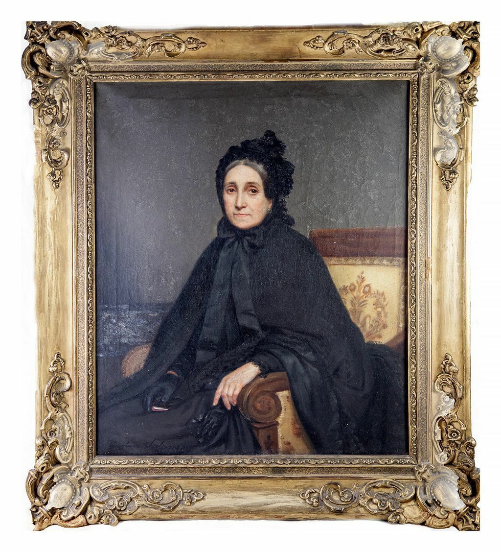 Antique French Portrait in Oil on Canvas, Frame, Artist: Eugenie Marie SALANSON