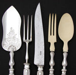 Antique French Sterling Silver 5pc Meat, Salad & Fish Serving Utensil Set, Box