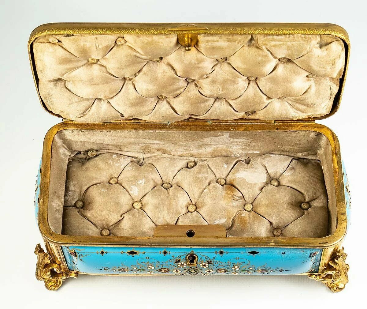 Superb LRG Antique French Kiln-fired Enamel 8" Jewelry Box, Casket, Sevres