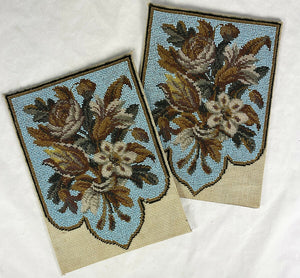 Pristine Pair of Victorian Beadwork Shield Face Screen Panels, Frame or Pillows