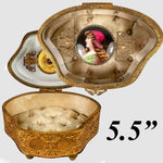 Antique French Jewelry Casket, Box, Glass Top, Kiln-fired Portrait of St. Helen