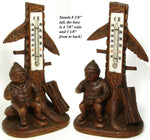 Antique Black Forest Hand Carved Gnome 8" Thermometer Stand, a Charming Gnome