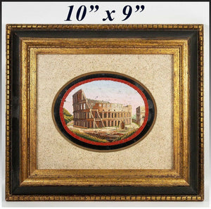 Antique Italian Micromosaic Plaque, Paperweight, Large, In Frame, Rome Coliseum