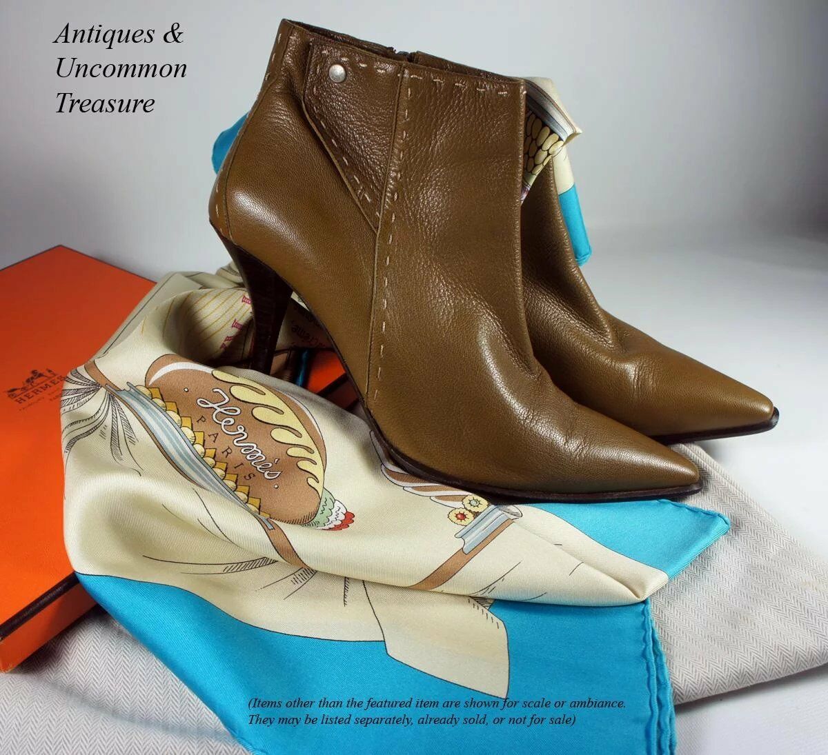 Elegant HERMES Ankle Boots, Booties, in Camel Color, Cream Top Stitch, 3" Heel