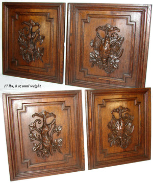 PAIR Antique Victorian 25" Carved Architectural Furniture Doors, Panels: Hunt