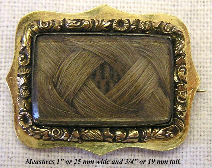 Beautiful Antique French Hair Art Mourning Brooch, 18K Gold Setting