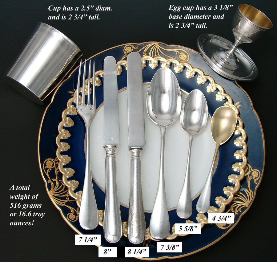 Antique ODIOT Hallmarked Sterling Silver 8pc Breakfast Set, Original Fitted Box