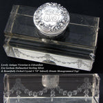 Elegant Antique Gorham Sterling Silver & Cut Crystal 5" Inkwell, Etched Garland