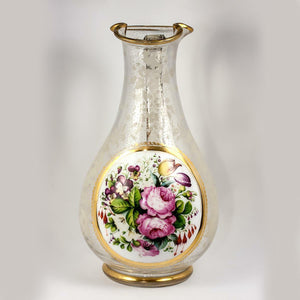 RARE Antique c. 1840-50 Bohemian Moser HP Full-Size Pitcher, Decanter, Floral