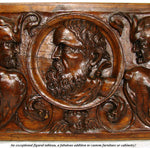 1650-1800 Renaissance Revival Carved 31" Architectural Plaque, Grotesque & Putti