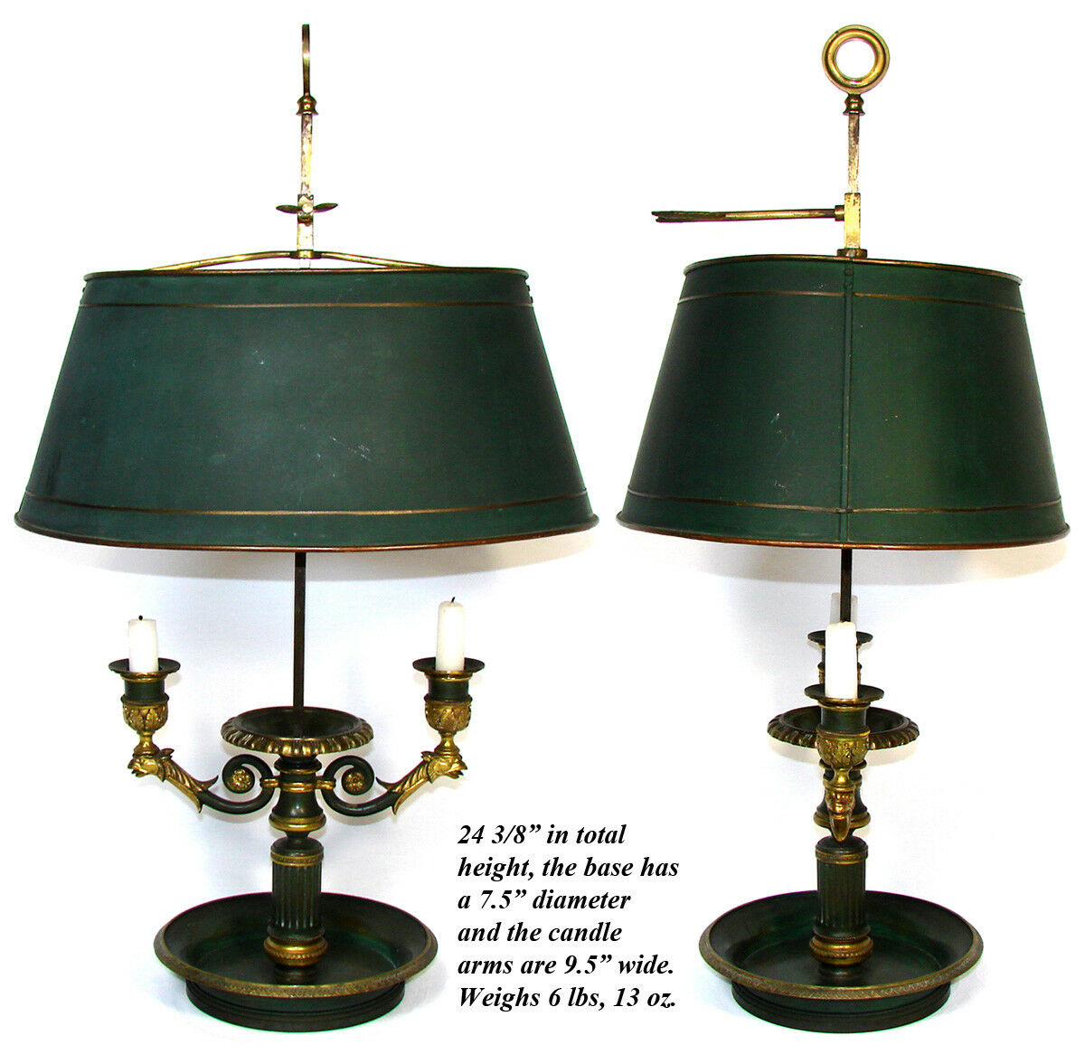 Vintage Heavy Brass Bouillotte-Style Lamp with Shade