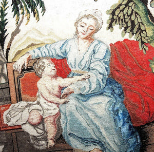 RARE c. 1600s-1700s Fine NeedlePoint Tapestry, Mother & Putti, NeedleWork