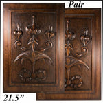 PAIR Antique Victorian 21x15" Carved Wood Architectural Furniture Door Panels