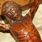 Antique Carved Wood Religious Sculpture, Medieval Style Christ Corpus, 17" Cross