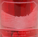 Rare Antique Bohemian Ruby Glass 16oz Beer Stein, 3 Architectural Spa Engravings