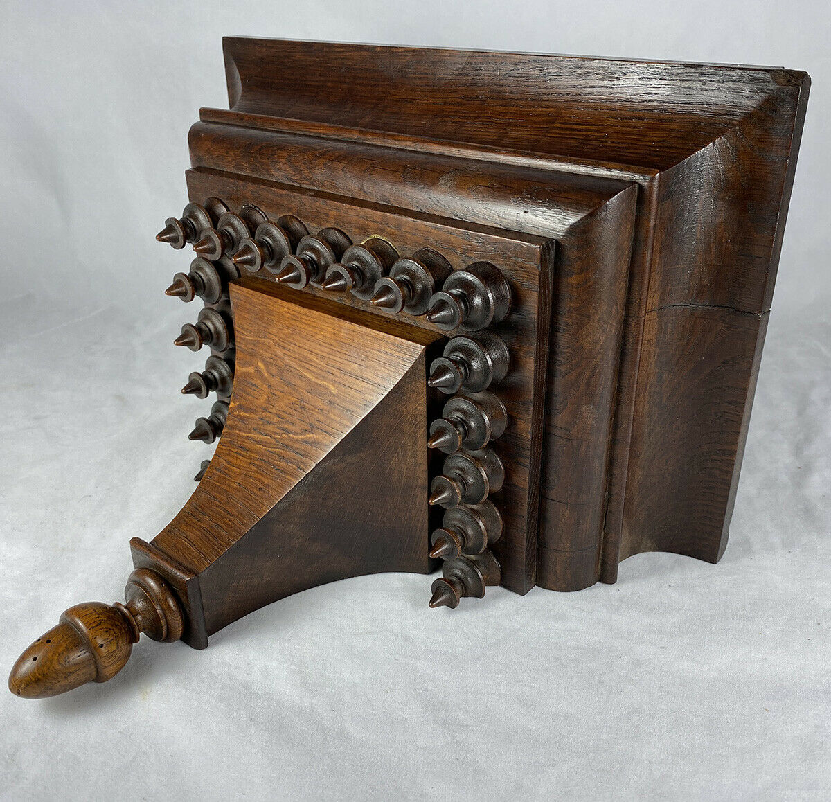 Solid Oak Antique Bracket or Clock Shelf, Lathe Turned Wood Design, 12.5" x 8"