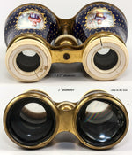 LG Antique French Kiln-fired Enamel Opera Glasses, Binoculars, Cobalt, Figural