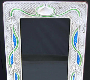 Antique Art Nouveau Matched PAIR of Sterling Silver & Enamel 7.5" Picture Frames
