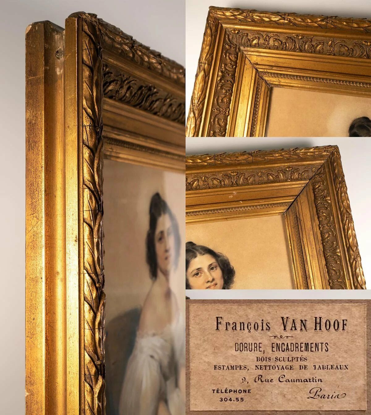 Antique French c.1834 Portrait in Pastel, Frame: Pierre François Eugene GIRAUD