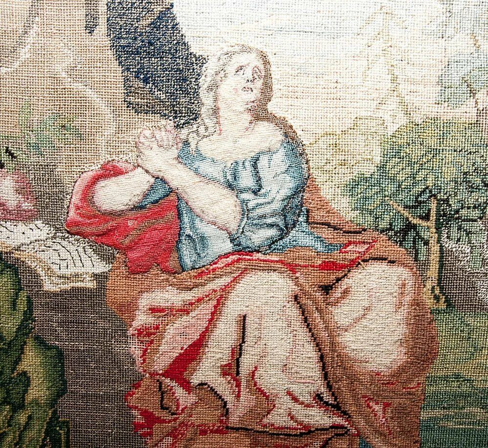 RARE LOUIS XIV 1600s to 1700s Paint de Saint-Cyr Antique Micro Petitpoint Embroidery Tapestry, Needlepoint