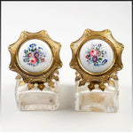 PAIR (2) Antique French Perfume or Scent Bottles, Kiln-fired Enamel Inset Caps