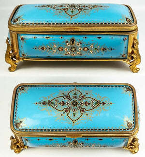 Superb LRG Antique French Kiln-fired Enamel 8" Jewelry Box, Casket, Sevres