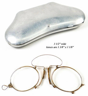 Antique 14K Gold Folding Spectacles, Pince Nez Reading Glasses and Aluminum Case