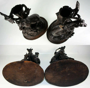 Antique Pair (2) HC Black Forest Candle Holders, Animalier, Fruits of the Hunt