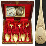 Antique French 18k Gold on Silver Vermeil 6pc Coffee or Teaspoon Set