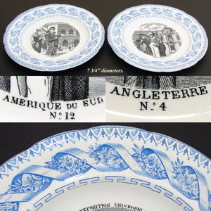 Antique French Gien 2pc Cabinet Plate Set, Figural, Exposition Universelle 1878