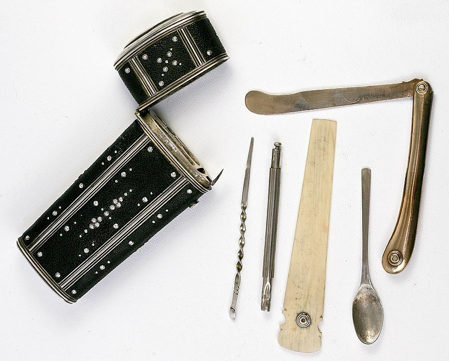 Rare Antique Georgian Era Shagreen Necessaire, Etui with 5pc Original Tools