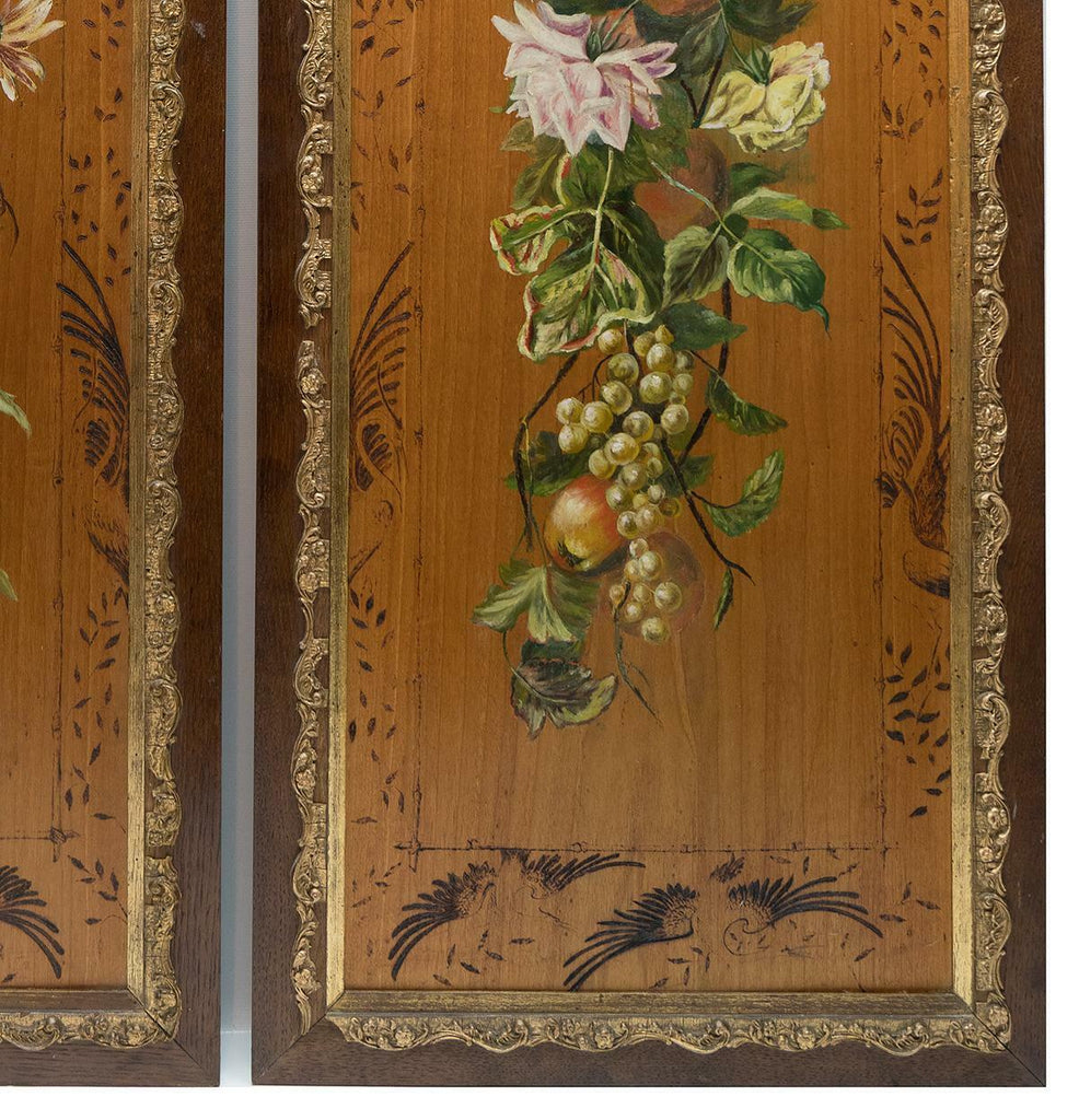 Pair (2) 42" Tall Wood Panels, Oil Painting & Wildlife Scenes, Victori