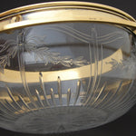 Antique French Vermeil Sterling Silver & Intaglio Etched Glass 9" Serving Bowl