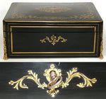 Elegant Antique French Napoleon III 11.5” Writer’s Work Box, Ornate Boulle Inlay