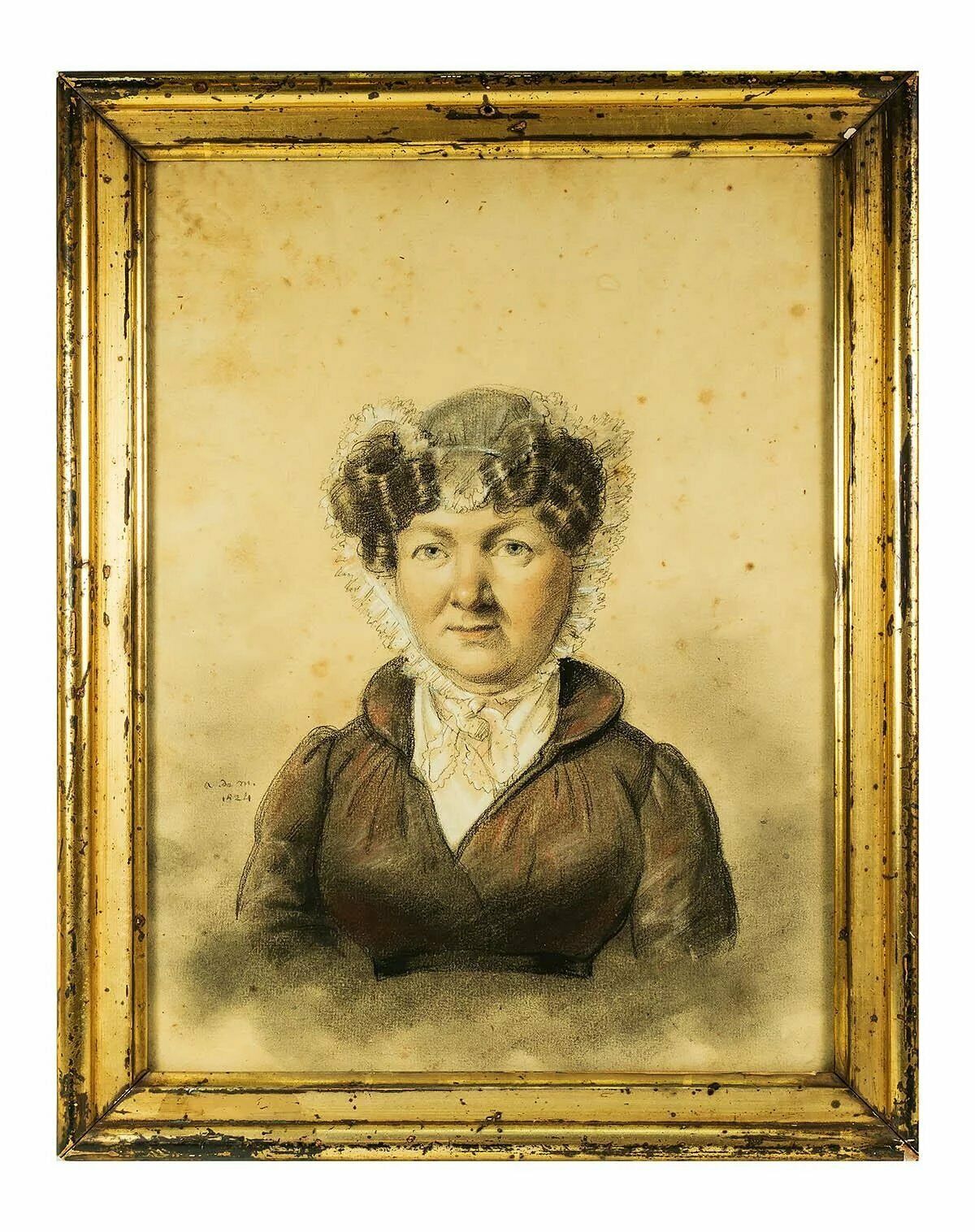 Antique Sketch & Pastel Portrait in Frame, Signed (School of Ingres) c.1824 ID'd