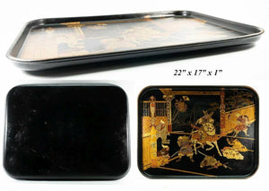 Large Antique Napoleon III Era French Papier Mache Tray, 22" x 17", Japonaise